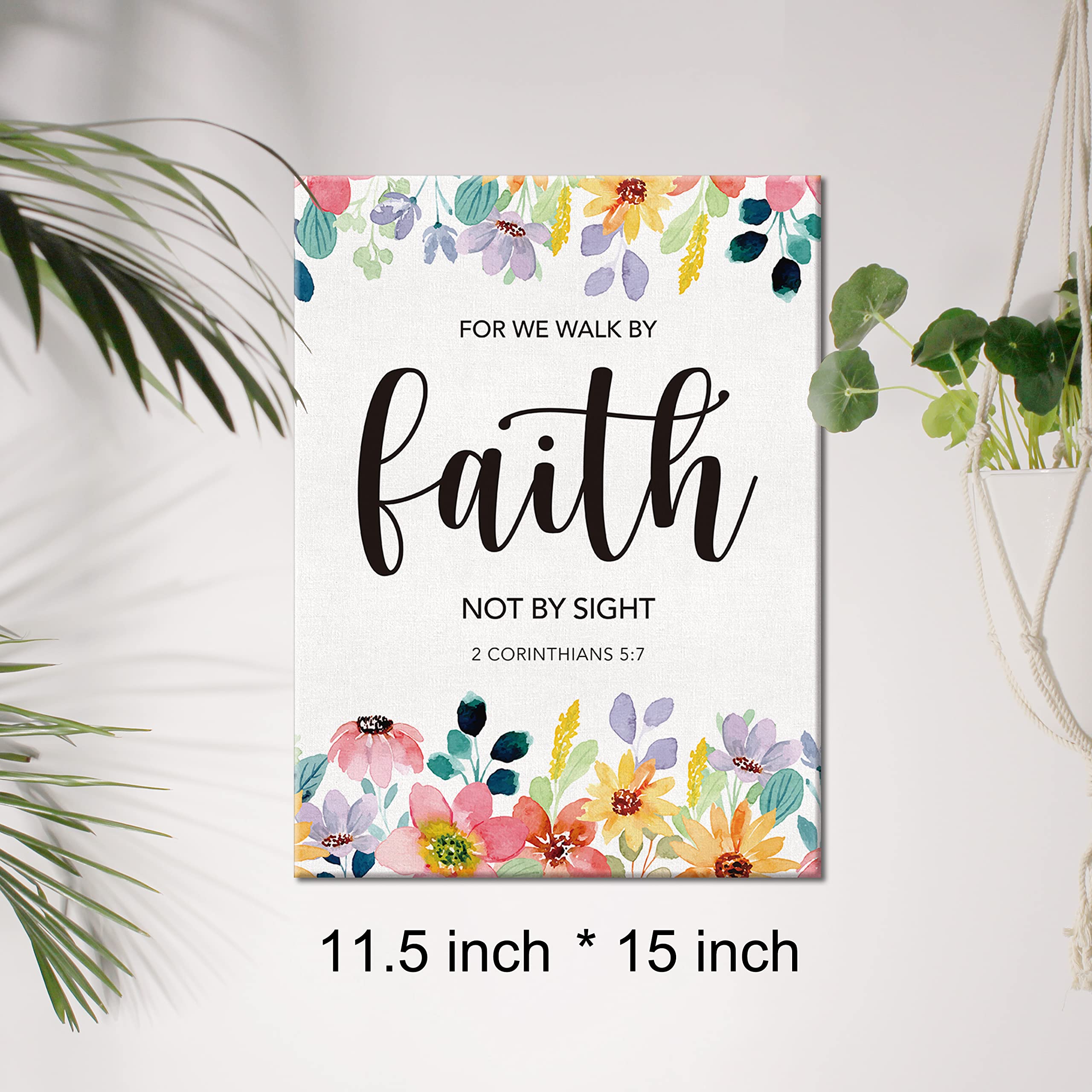 Christian Canvas Wall Art Motivational For We Walk By Faith Not By Sight Canvas Print Floral Scripture Bible Verse Painting Home